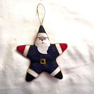 Vintage 90s Santa Fabric Star Christmas Ornament 6"